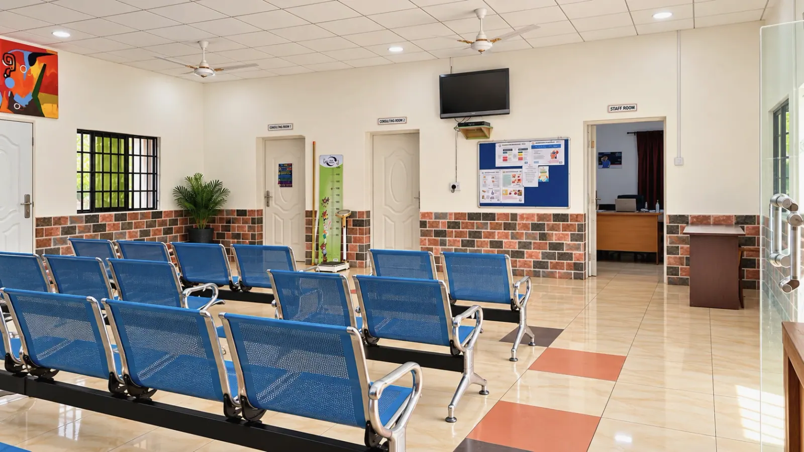 The outpatient waiting area at Almadina Hospital